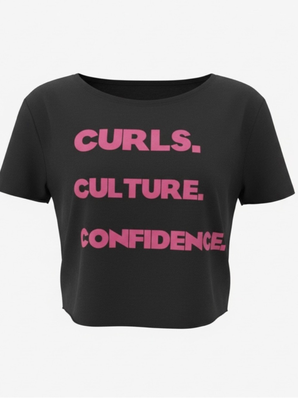 Black Crop Tee with Pink "Curls. Culture. Confidence." Print